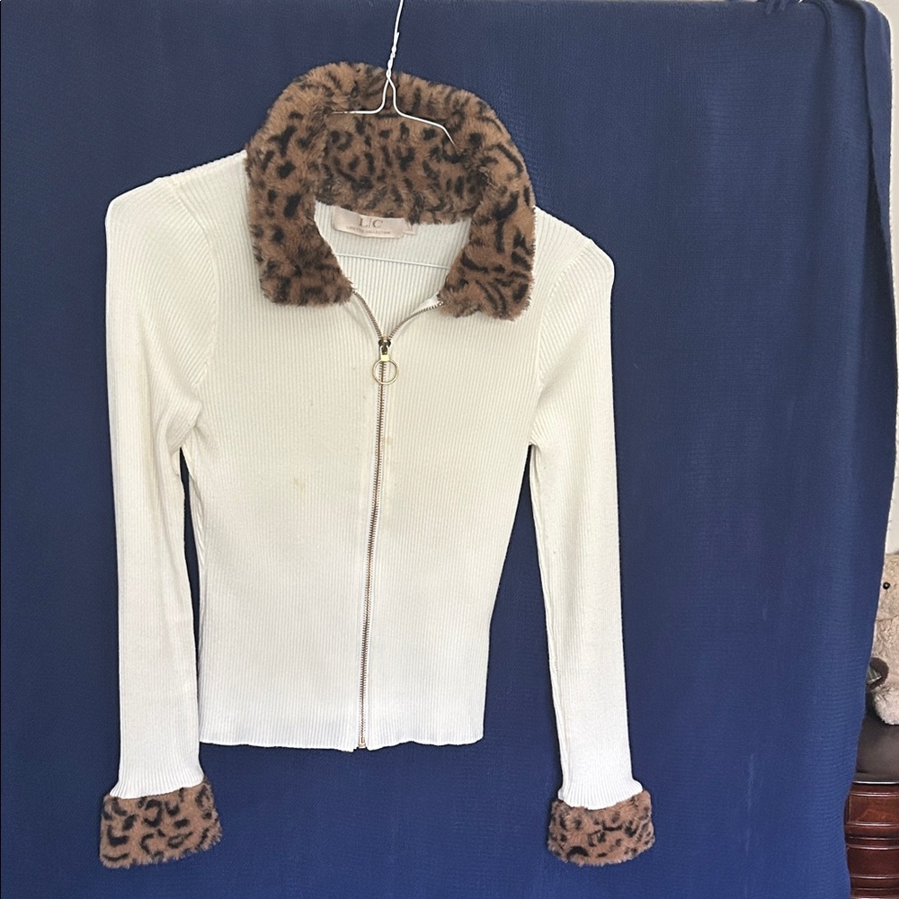 Leopard Trim White Jacket